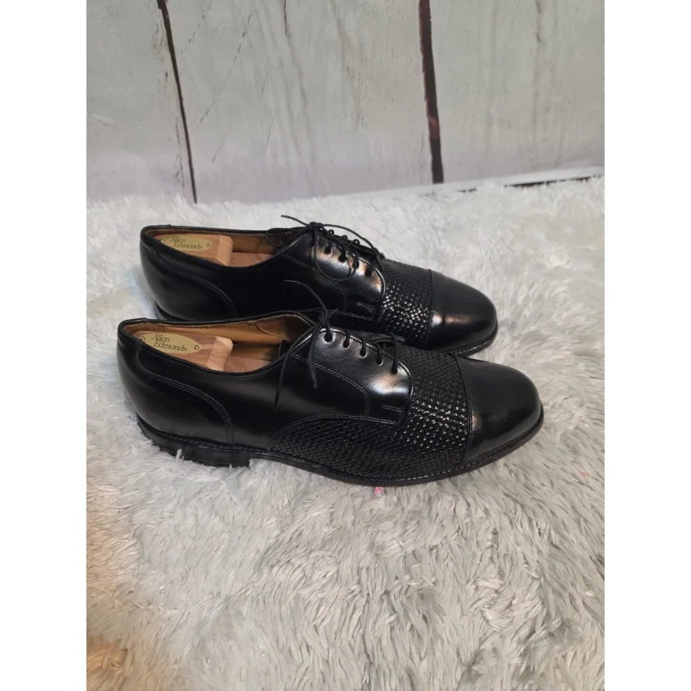 Allen Eemonds Black Woven Leather Shoes Cap Toe Lace Up Oxford Shoes Size 11
